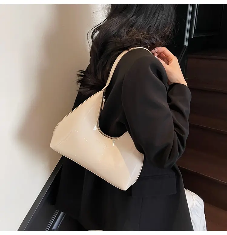 Women's 1-Piece Glossy White Handbag with Gold Strap — feature 11