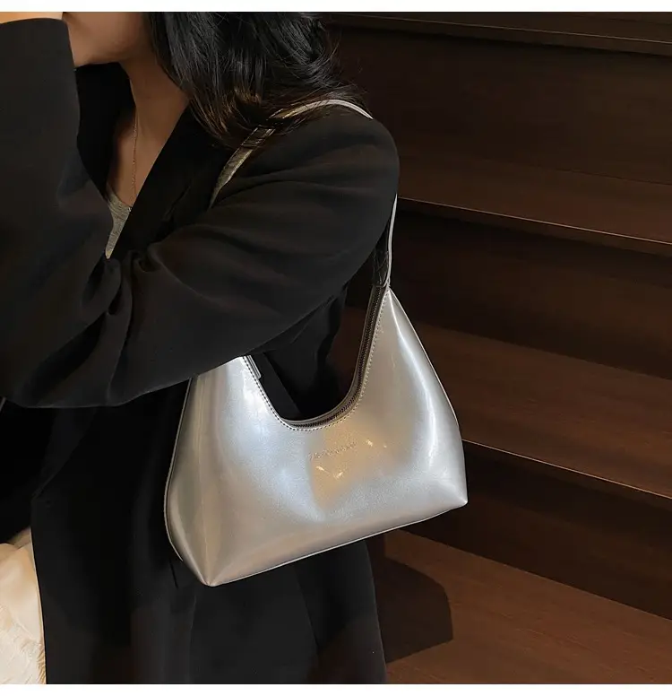 Women's 1-Piece Glossy White Handbag with Gold Strap — feature 15