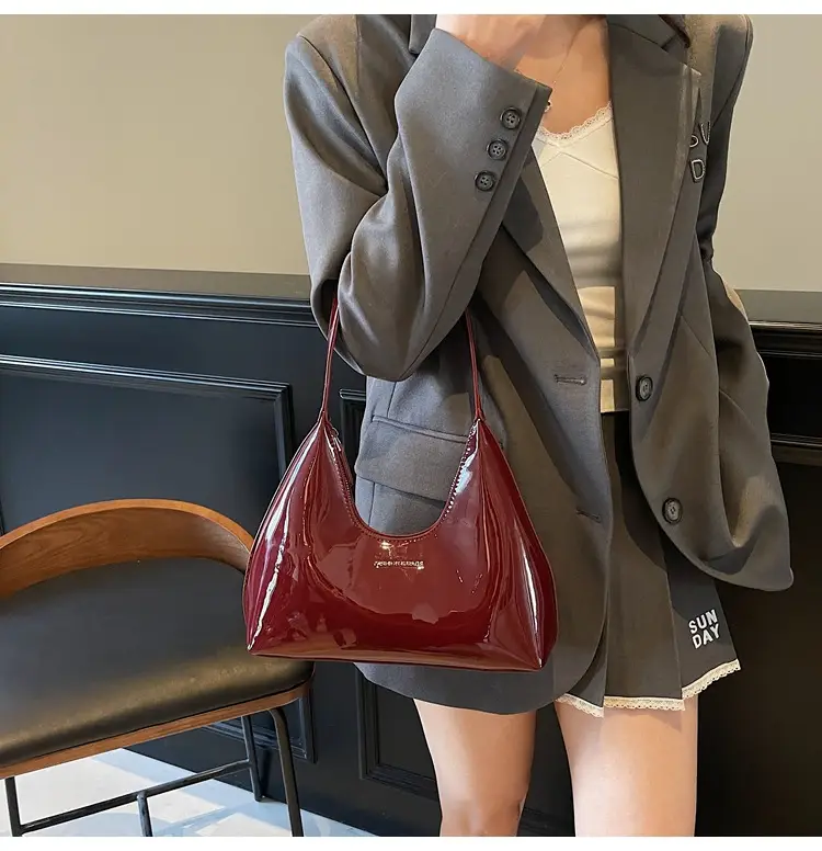 Women's 1-Piece Glossy White Handbag with Gold Strap — feature 20