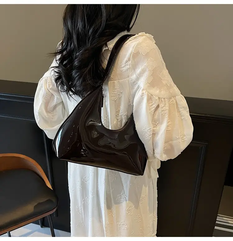 Women's 1-Piece Glossy White Handbag with Gold Strap — feature 21