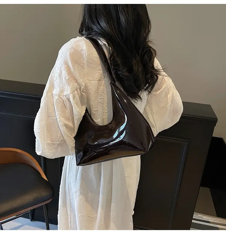 Women's 1-Piece Glossy White Handbag with Gold Strap — feature 22