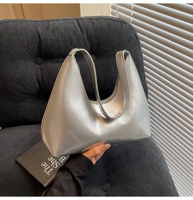 Women's 1-Piece Glossy White Handbag with Gold Strap — feature 25