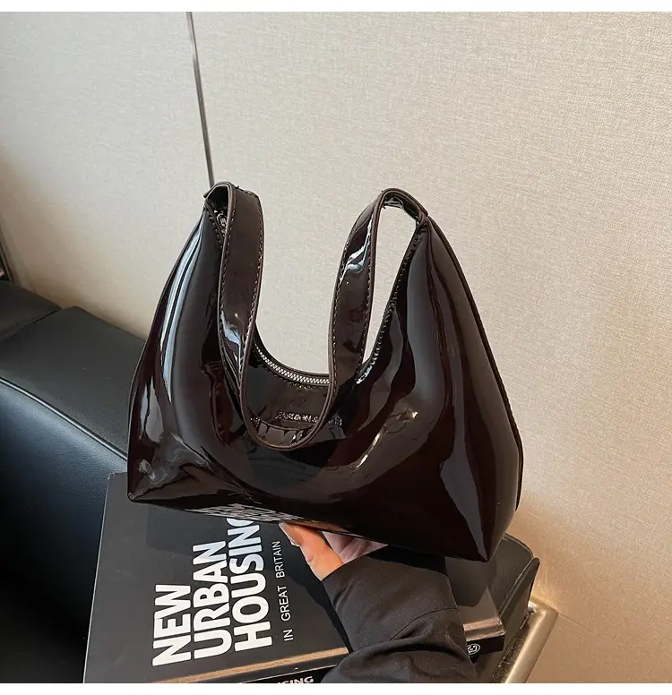Women's 1-Piece Glossy White Handbag with Gold Strap — feature 30