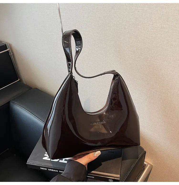 Women's 1-Piece Glossy White Handbag with Gold Strap — feature 31
