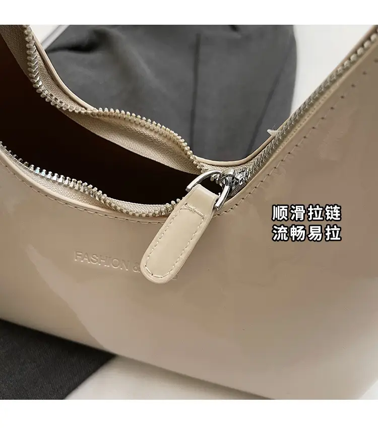 Women's 1-Piece Glossy White Handbag with Gold Strap — feature 6