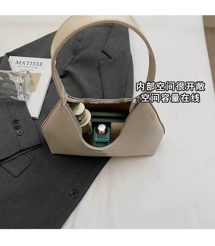 Women's 1-Piece Glossy White Handbag with Gold Strap — feature 7