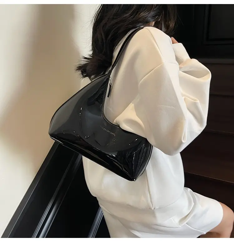 Women's 1-Piece Glossy White Handbag with Gold Strap — feature 8