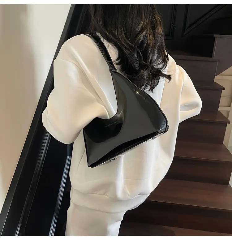 Women's 1-Piece Glossy White Handbag with Gold Strap — feature 9