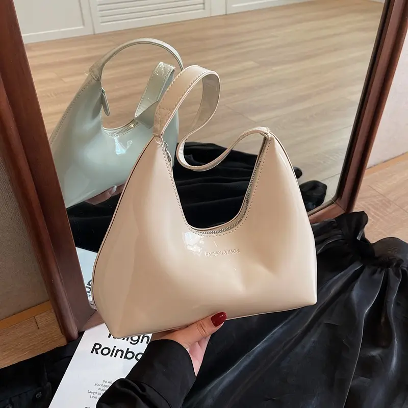 Women's 1-Piece Glossy White Handbag with Gold Strap - Image 4