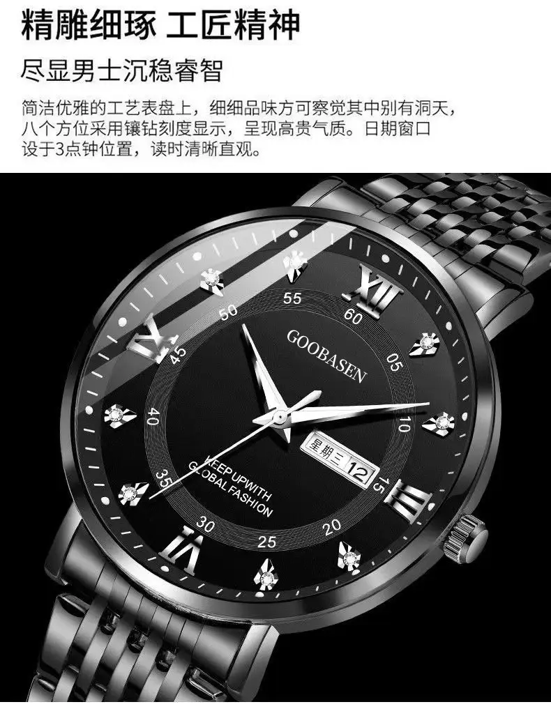 Gobson Men's 30m Water Proof Diamond Watch with Live Display — feature 4