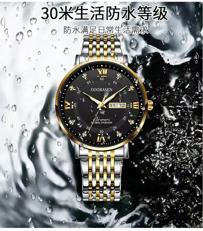 Gobson Men's 30m Water Proof Diamond Watch with Live Display — feature 7
