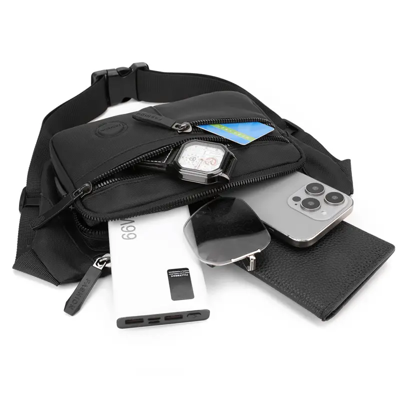 Men's Black Crossbody Waist Bag Large Capacity Oxford Cloth - Image 8