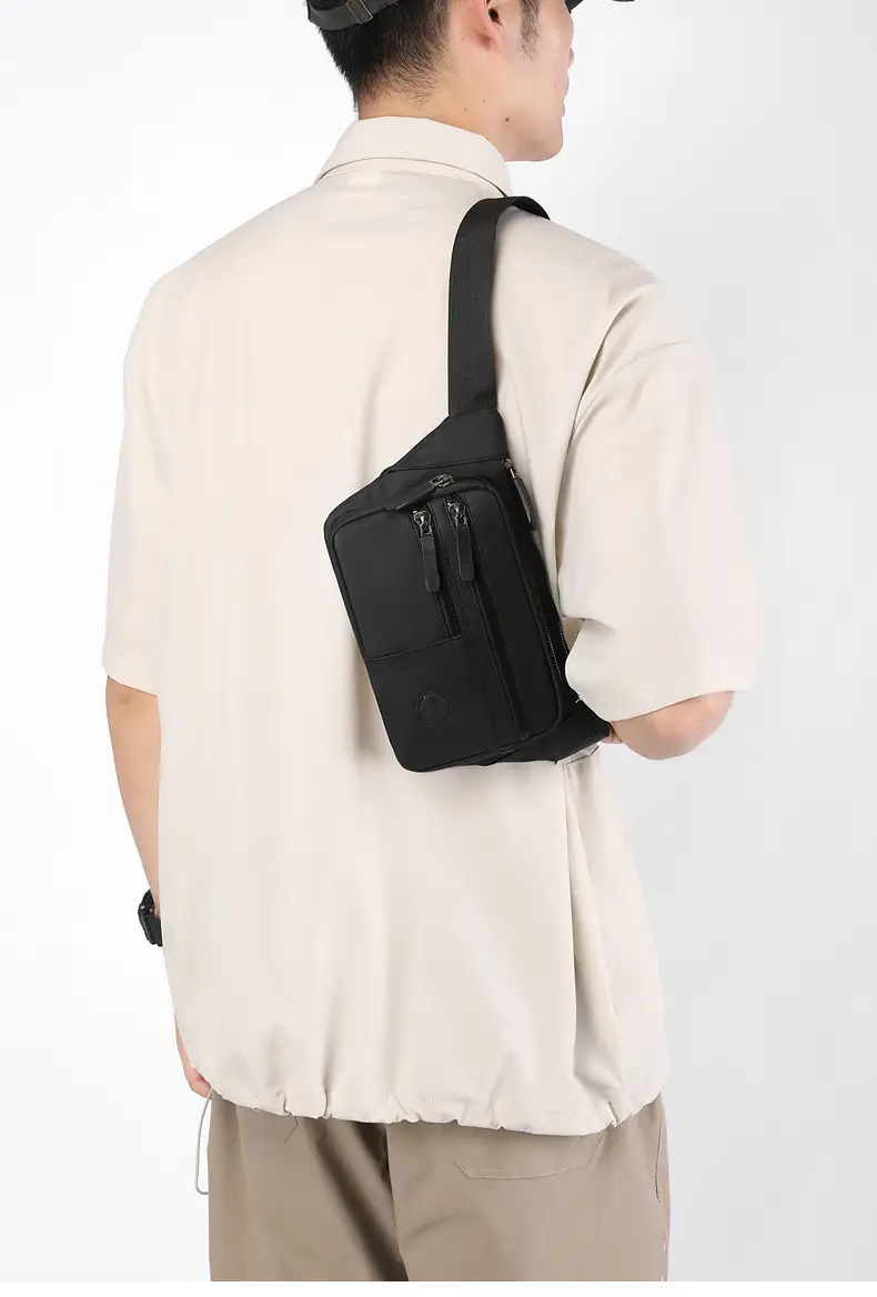 Men's Black Crossbody Waist Bag Large Capacity Oxford Cloth — feature 12