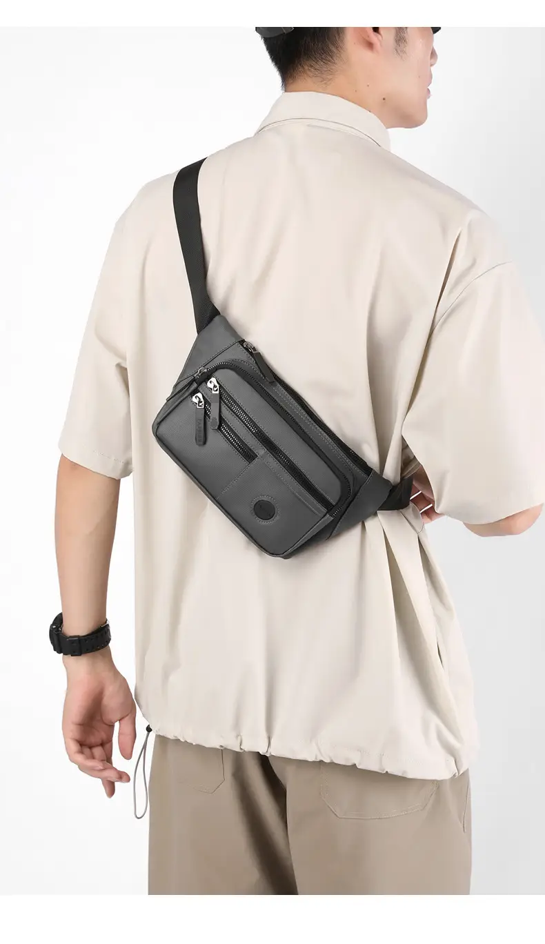 Men's Black Crossbody Waist Bag Large Capacity Oxford Cloth — feature 23