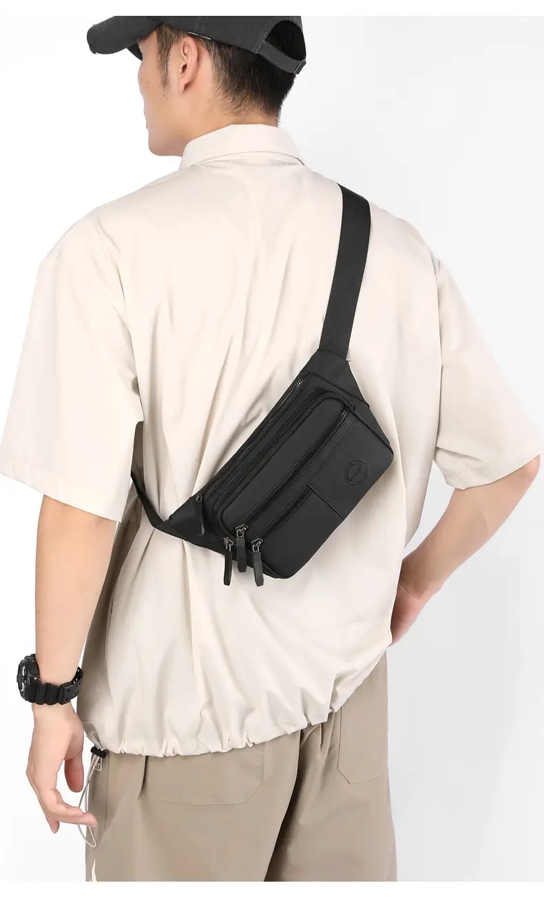 Men's Black Crossbody Waist Bag Large Capacity Oxford Cloth — feature 25