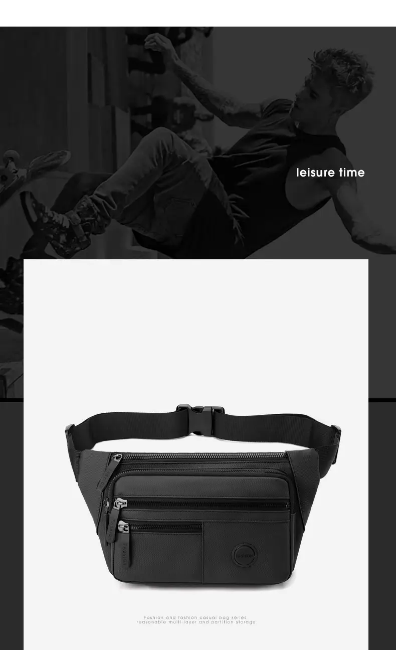 Men's Black Crossbody Waist Bag Large Capacity Oxford Cloth — feature 26