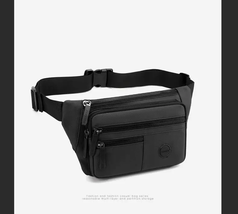 Men's Black Crossbody Waist Bag Large Capacity Oxford Cloth — feature 27