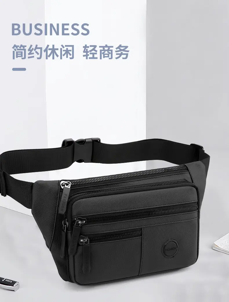 Men's Black Crossbody Waist Bag Large Capacity Oxford Cloth — feature 4