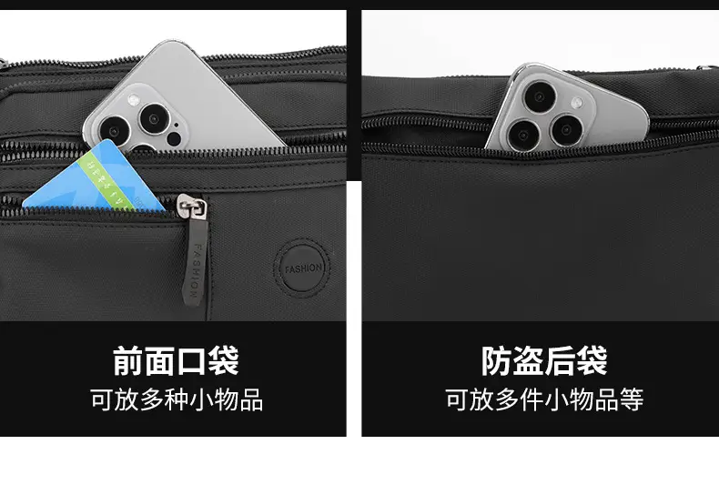 Men's Black Crossbody Waist Bag Large Capacity Oxford Cloth — feature 8