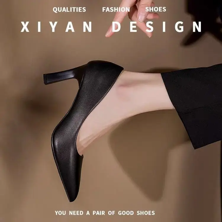 Flight attendants high heels etiquette formal wear commuter professional work shoes interview soft bottom not tired feet black small heel leather shoes women