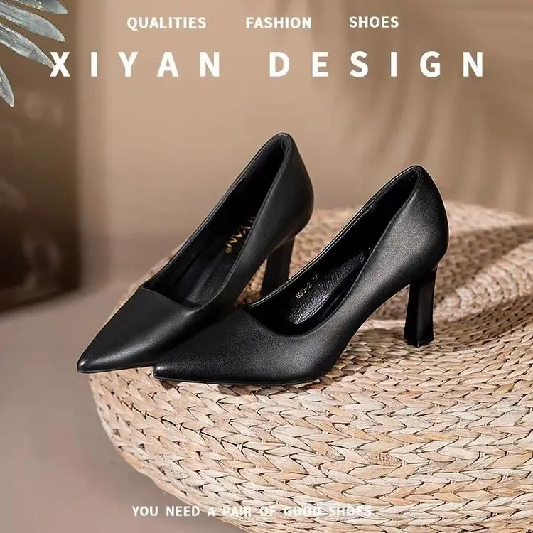 Flight attendants high heels etiquette formal wear commuter professional work shoes interview soft bottom not tired feet black small heel leather shoes women