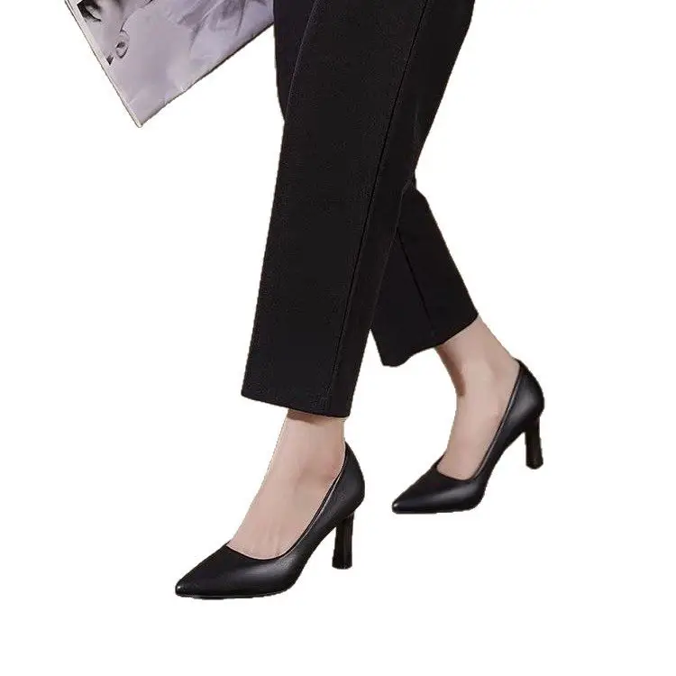 Flight attendants high heels etiquette formal wear commuter professional work shoes interview soft bottom not tired feet black small heel leather shoes women