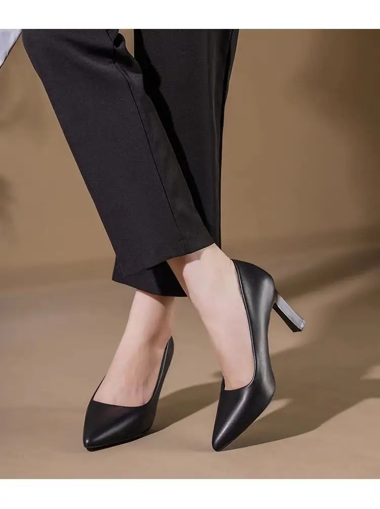 Flight attendants high heels etiquette formal wear commuter professional work shoes interview soft bottom not tired feet black small heel leather shoes women — feature 10