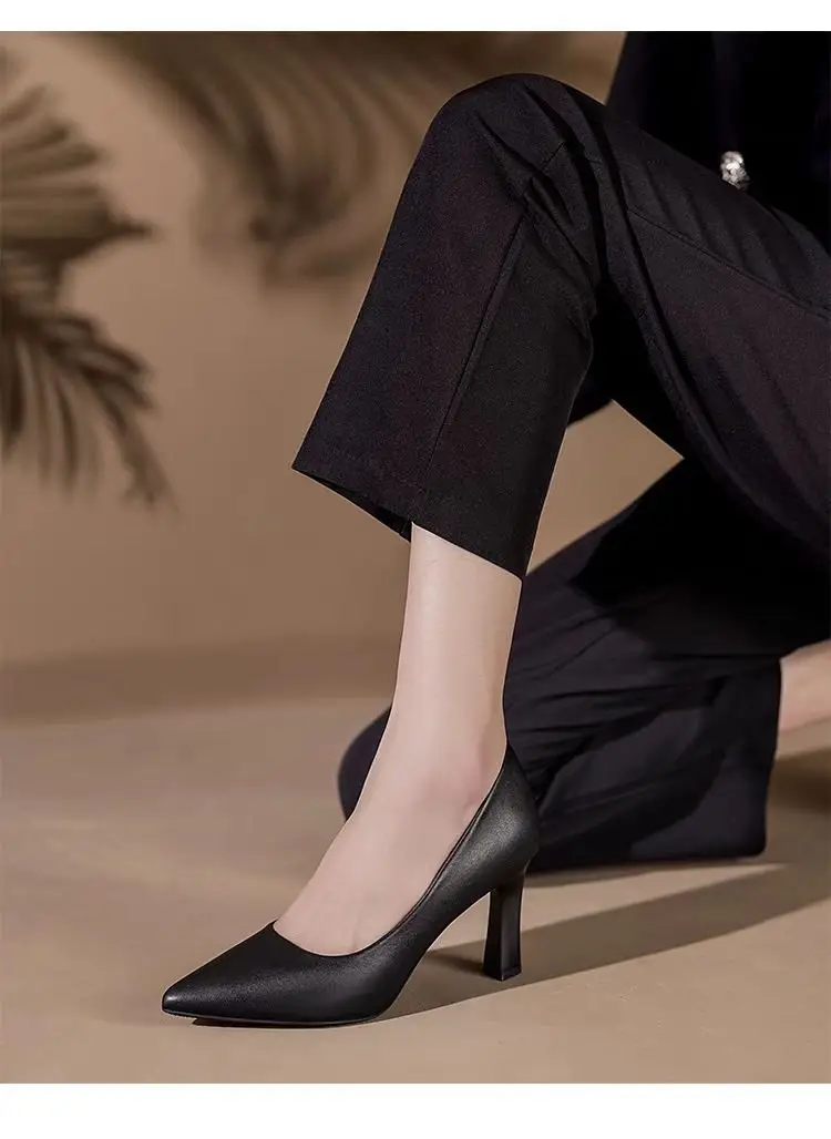 Flight attendants high heels etiquette formal wear commuter professional work shoes interview soft bottom not tired feet black small heel leather shoes women — feature 4