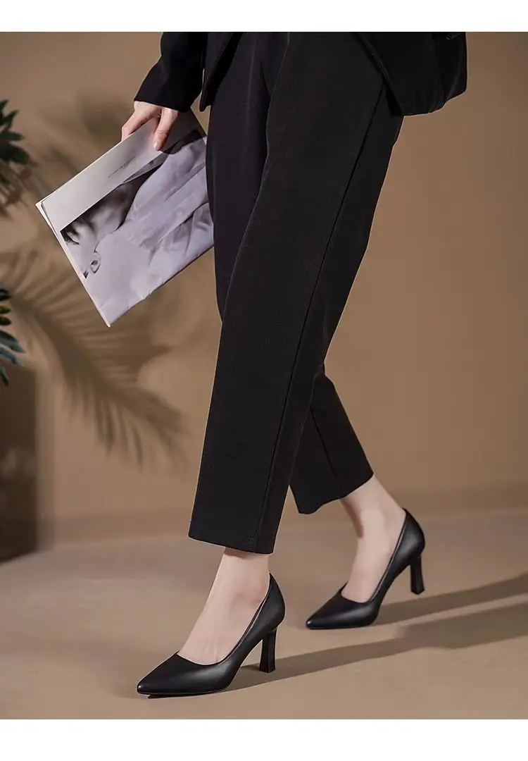 Flight attendants high heels etiquette formal wear commuter professional work shoes interview soft bottom not tired feet black small heel leather shoes women — feature 5