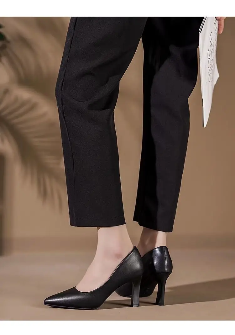 Flight attendants high heels etiquette formal wear commuter professional work shoes interview soft bottom not tired feet black small heel leather shoes women — feature 7