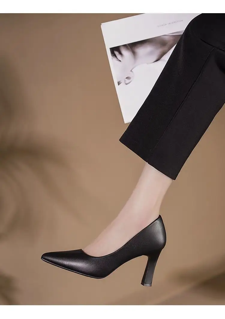 Flight attendants high heels etiquette formal wear commuter professional work shoes interview soft bottom not tired feet black small heel leather shoes women — feature 8