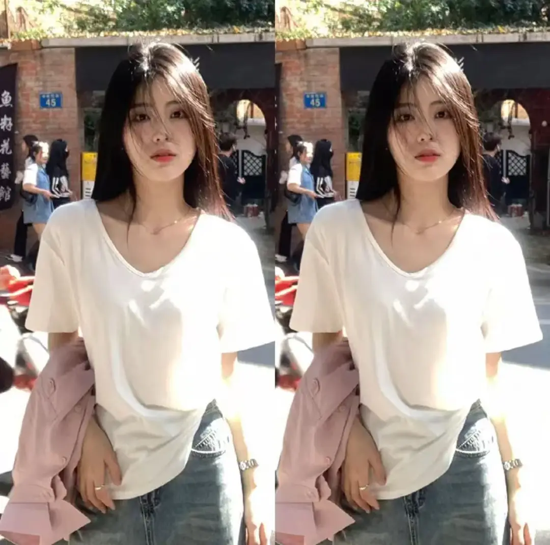 [Factory Outlet] Solid Color Large Neckline Short Sleeve T-Shirt Women's Loose Casual Slimming V-neck Base Shirt Fashion Brand — feature 21