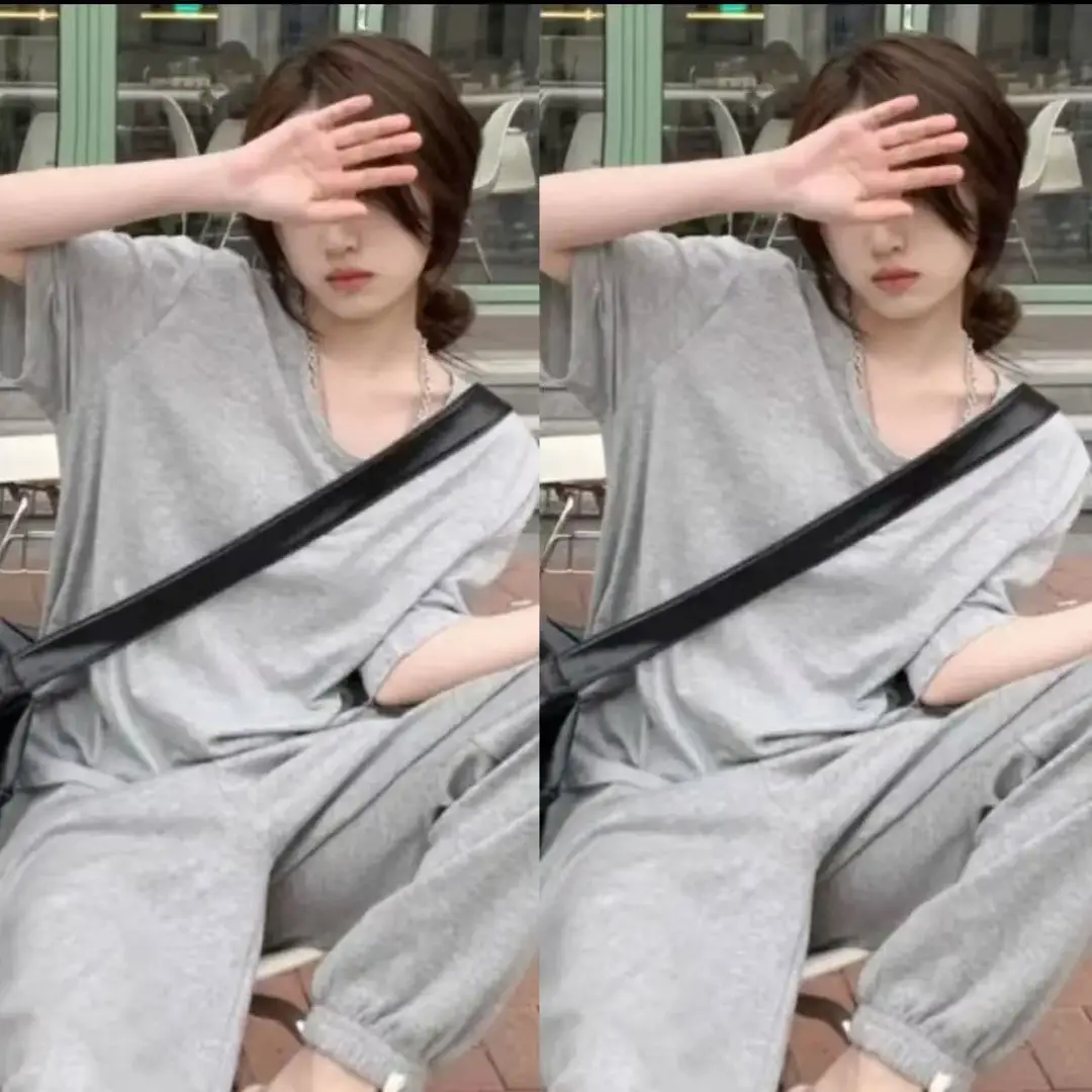 [Factory Outlet] Solid Color Large Neckline Short Sleeve T-Shirt Women's Loose Casual Slimming V-neck Base Shirt Fashion Brand — feature 23