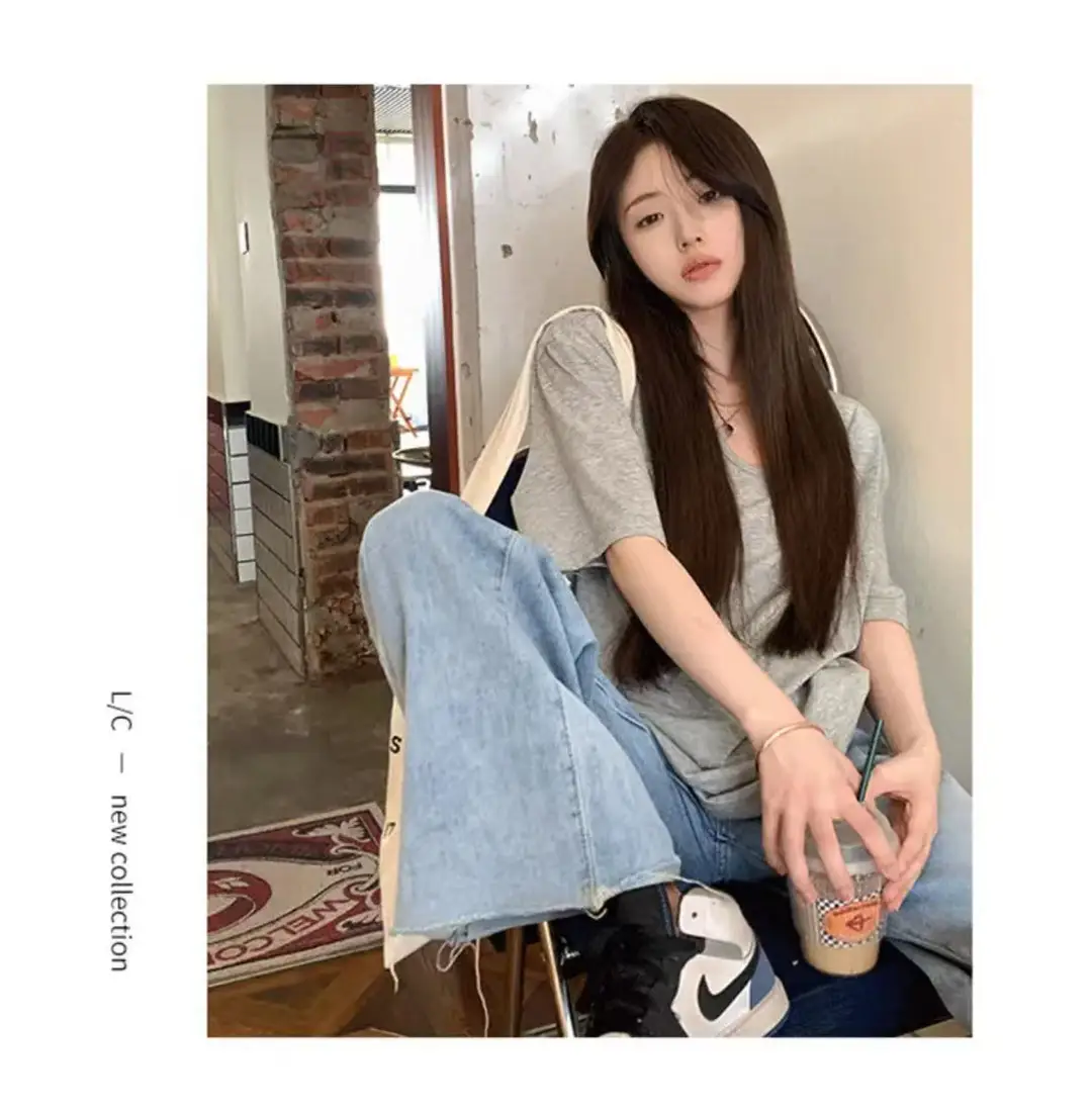 [Factory Outlet] Solid Color Large Neckline Short Sleeve T-Shirt Women's Loose Casual Slimming V-neck Base Shirt Fashion Brand — feature 9