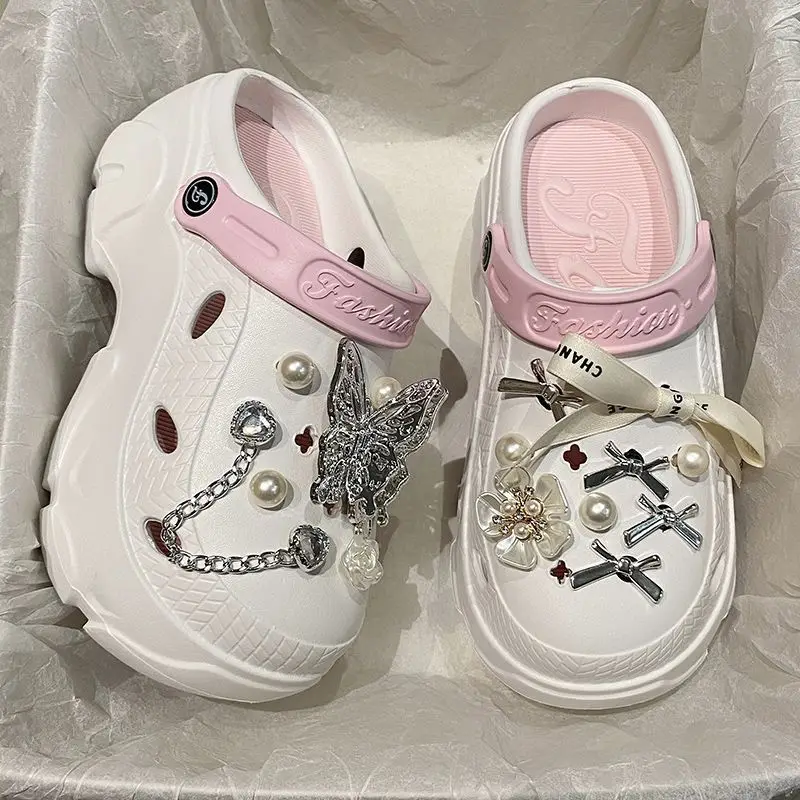 Women's Beige Pearl Slippers with Strap