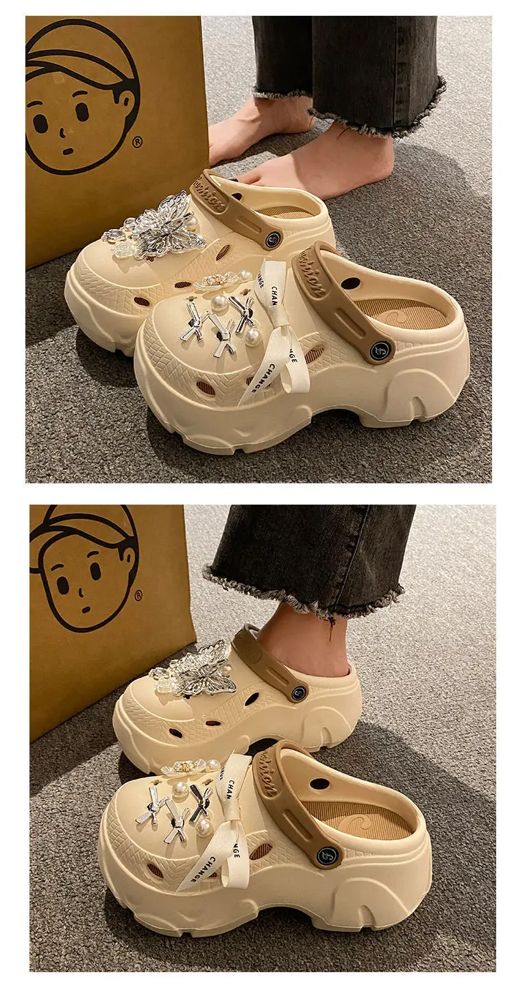 Women's Beige Pearl Slippers with Strap — feature 12