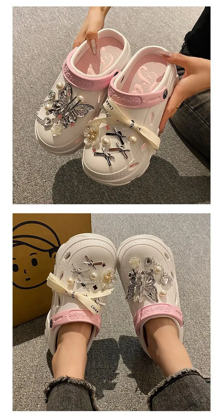 Women's Beige Pearl Slippers with Strap — feature 19