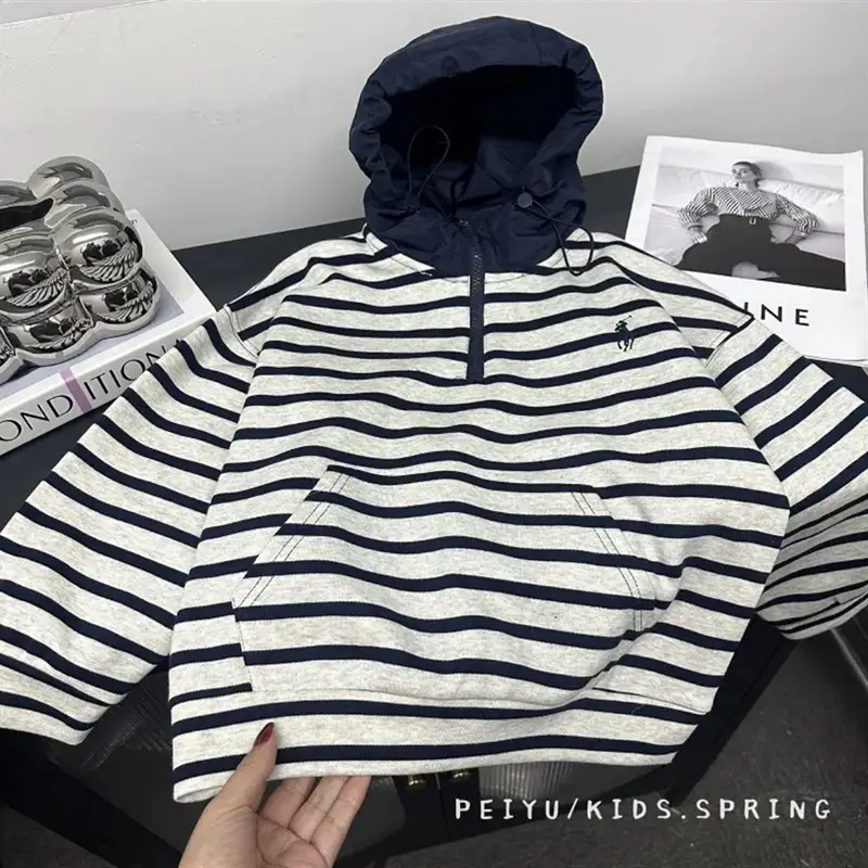 Boys Striped Hooded Sweatshirt 2025 Spring - Image 4