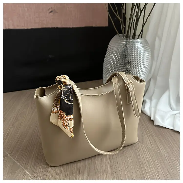 Women Brown Leather Tote Bag with Silk Bow — feature 10