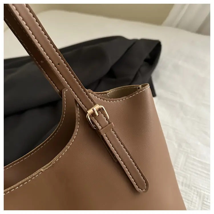 Women Brown Leather Tote Bag with Silk Bow — feature 17