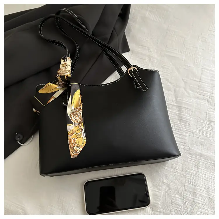 Women Brown Leather Tote Bag with Silk Bow — feature 22