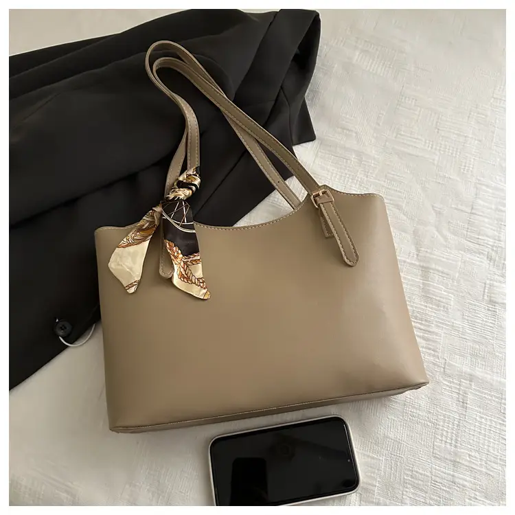 Women Brown Leather Tote Bag with Silk Bow — feature 24