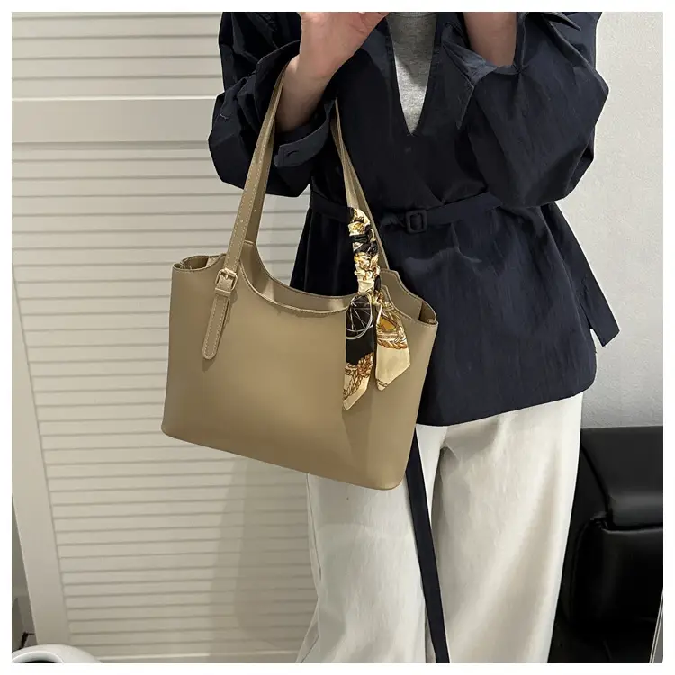 Women Brown Leather Tote Bag with Silk Bow — feature 31