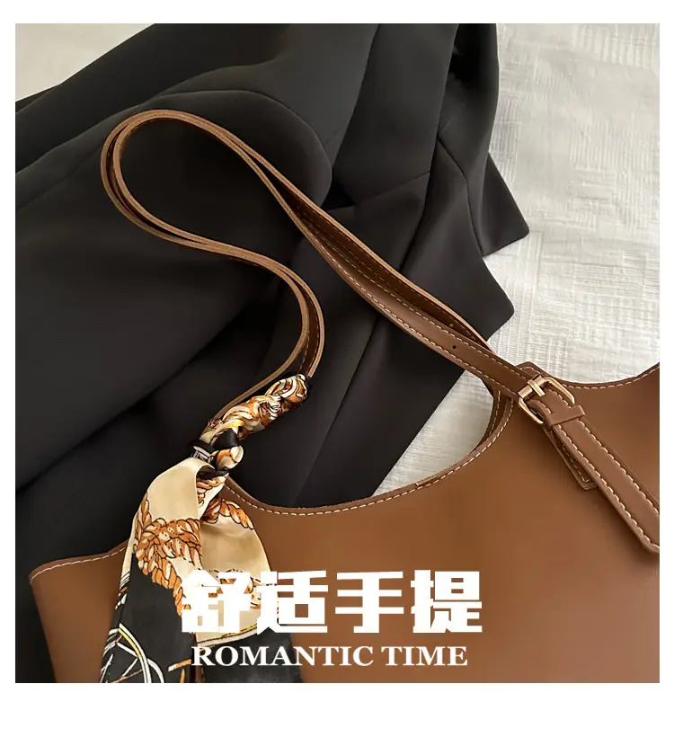 Women Brown Leather Tote Bag with Silk Bow — feature 4