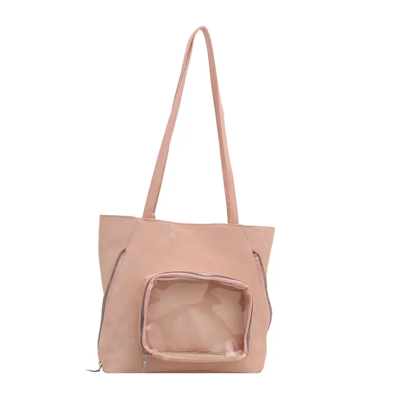 Pink Transparent Shoulder Bag for Women Campus Use