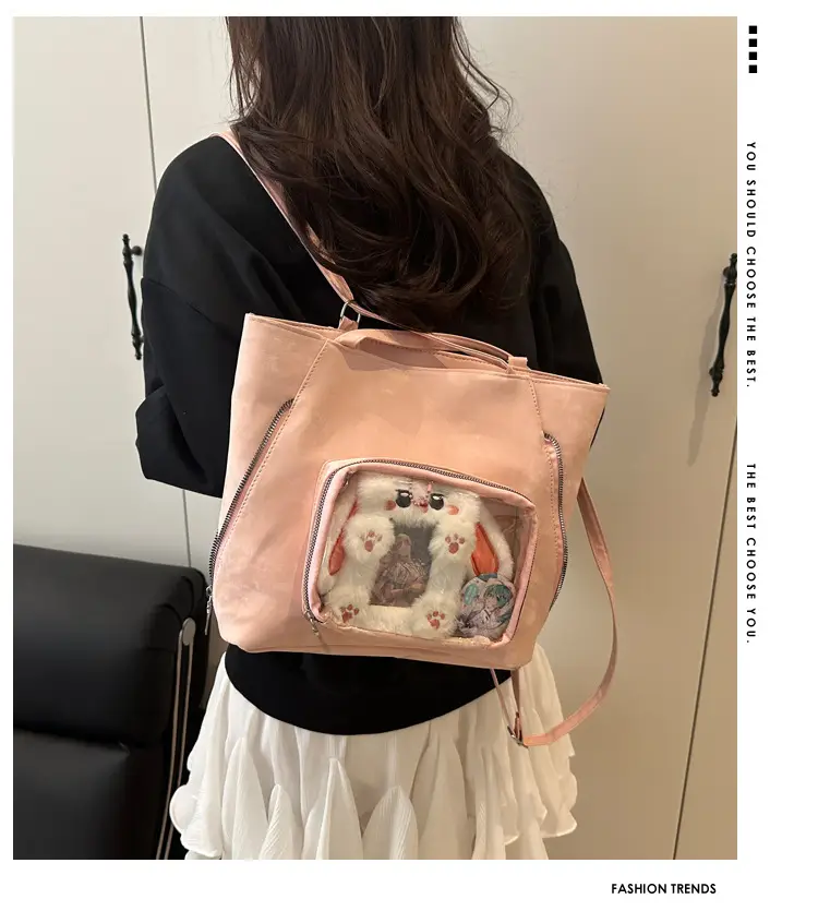 Pink Transparent Shoulder Bag for Women Campus Use — feature 1