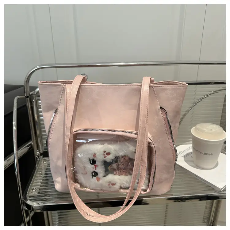 Pink Transparent Shoulder Bag for Women Campus Use — feature 15