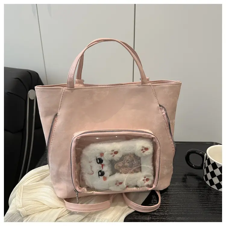 Pink Transparent Shoulder Bag for Women Campus Use — feature 21