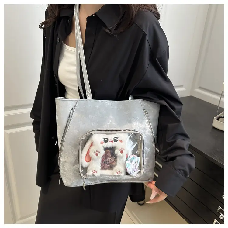 Pink Transparent Shoulder Bag for Women Campus Use — feature 28