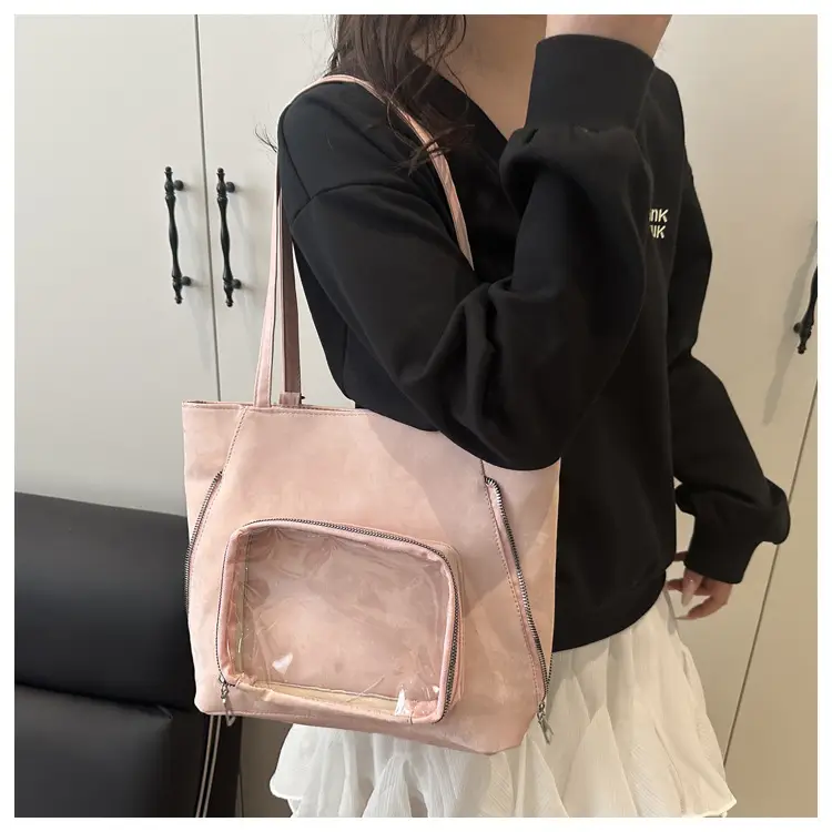 Pink Transparent Shoulder Bag for Women Campus Use — feature 32